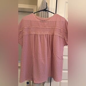 Elegant Pink Lace Trim Women's Top